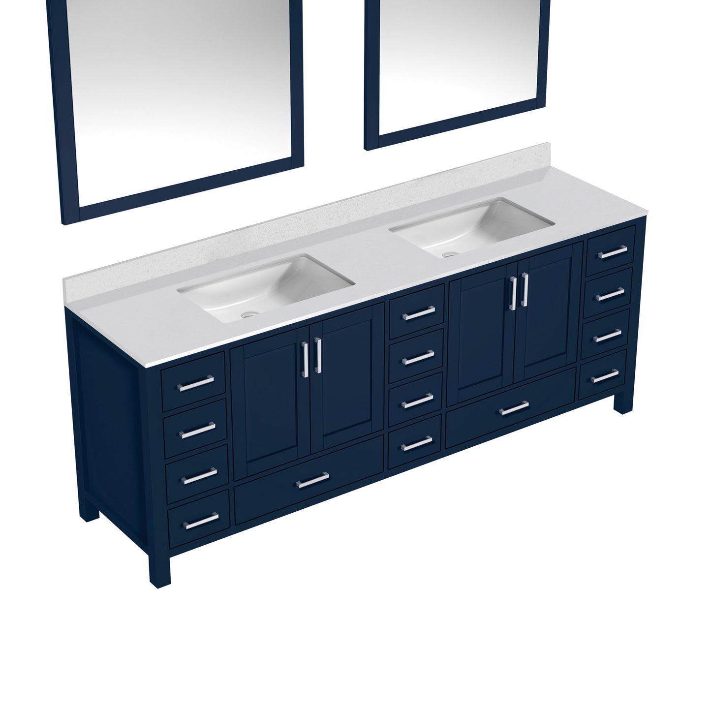 Lexora Collection Jacques 84 inch Double Bath Vanity, White Quartz Top, and 34 inch Mirrors - Luxe Bathroom Vanities