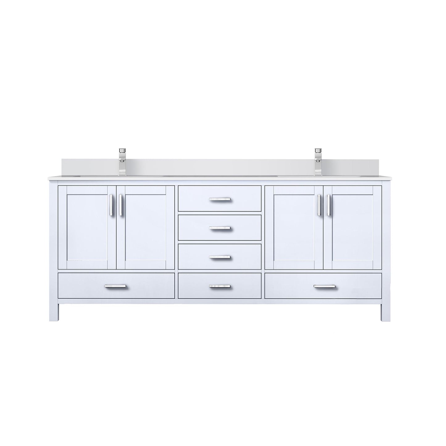 Lexora Collection Jacques 80 inch Double Bath Vanity, White Quartz Top, and Faucet Set - Luxe Bathroom Vanities