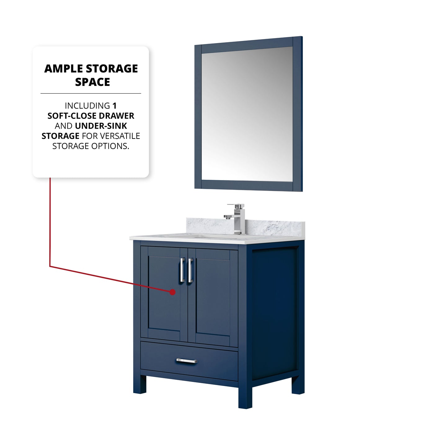 Lexora Collection Jacques 30 inch Bath Vanity and 28 inch Mirror - Luxe Bathroom Vanities