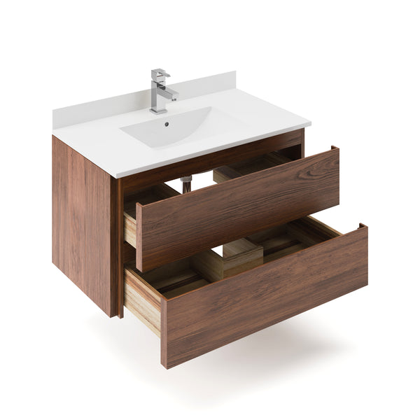 Fresca Formosa Warm Walnut Wall Hung Modern Bathroom Cabinet with Top & Sink