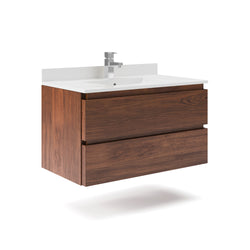 Fresca Formosa Warm Walnut Wall Hung Modern Bathroom Cabinet with Top & Sink