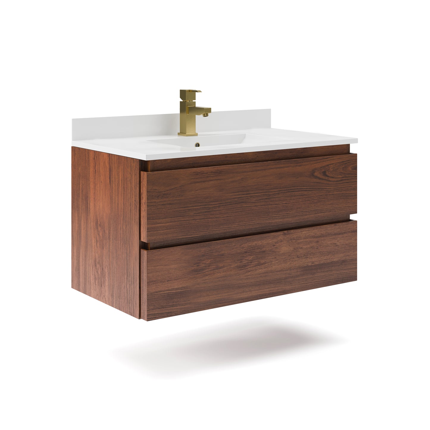 Fresca Formosa Warm Walnut Wall Hung Modern Bathroom Cabinet with Top & Sink