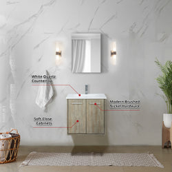 Lexora Collection Fairbanks 24 inch Rustic Acacia Bath Vanity, White Quartz Top and Faucet Set - Luxe Bathroom Vanities