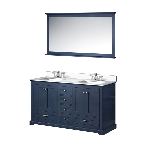 Lexora Collection Dukes 60 inch Double Bath Vanity, Carrara Marble Top, Faucet Set, and 58 inch Mirror - Luxe Bathroom Vanities