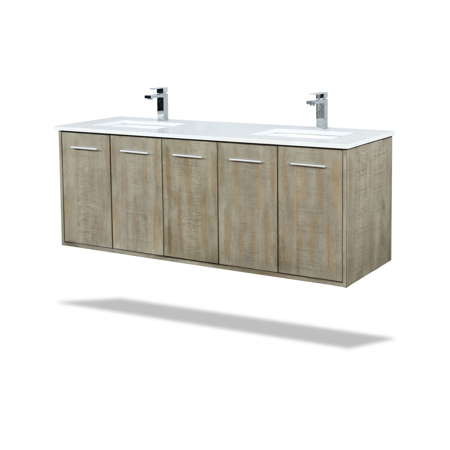 Lexora Collection Fairbanks 60 inch Rustic Acacia Double Bath Vanity, Cultured Marble Top and Faucet Set - Luxe Bathroom Vanities