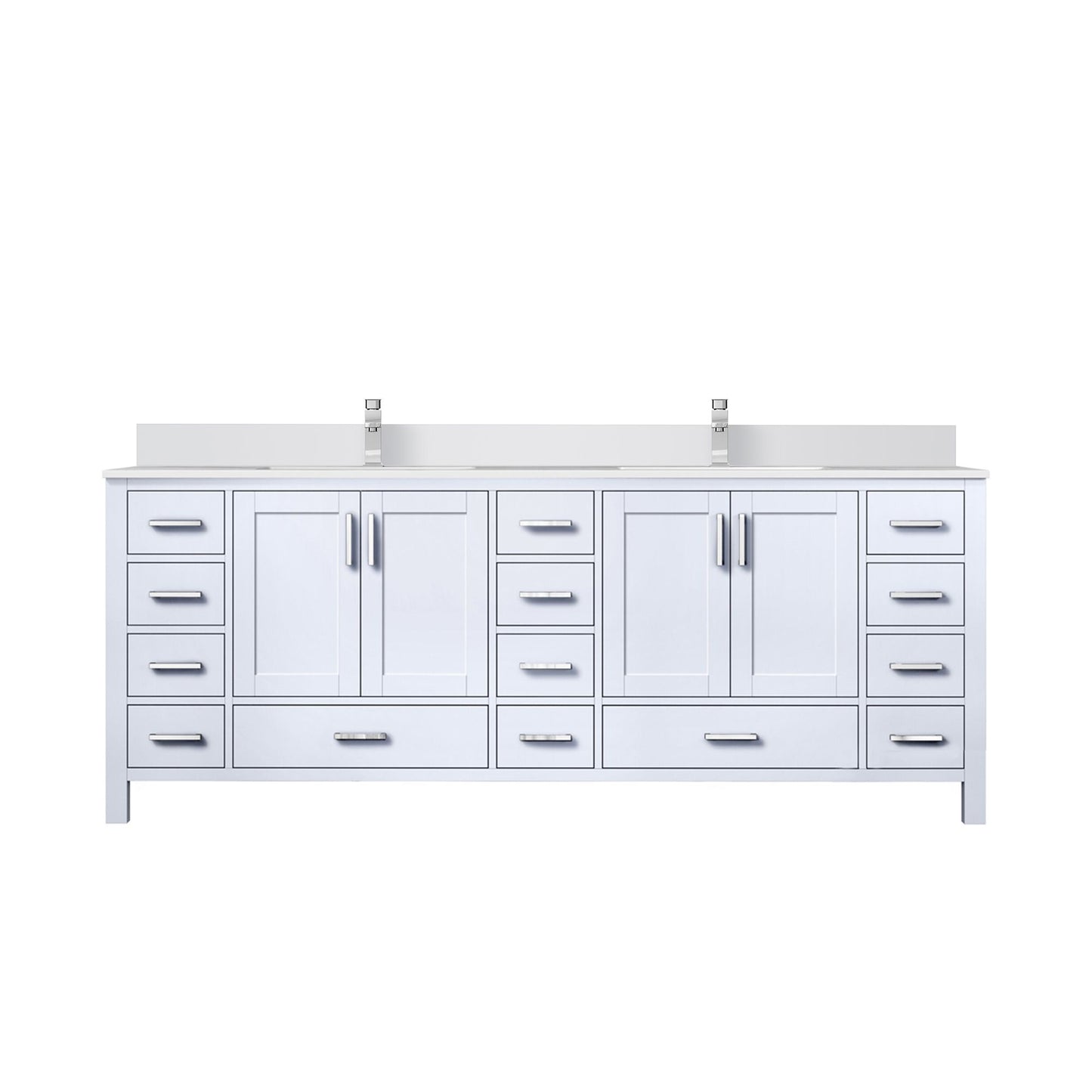 Lexora Collection Jacques 84 inch Double Bath Vanity, White Quartz Top, and Faucet Set - Luxe Bathroom Vanities