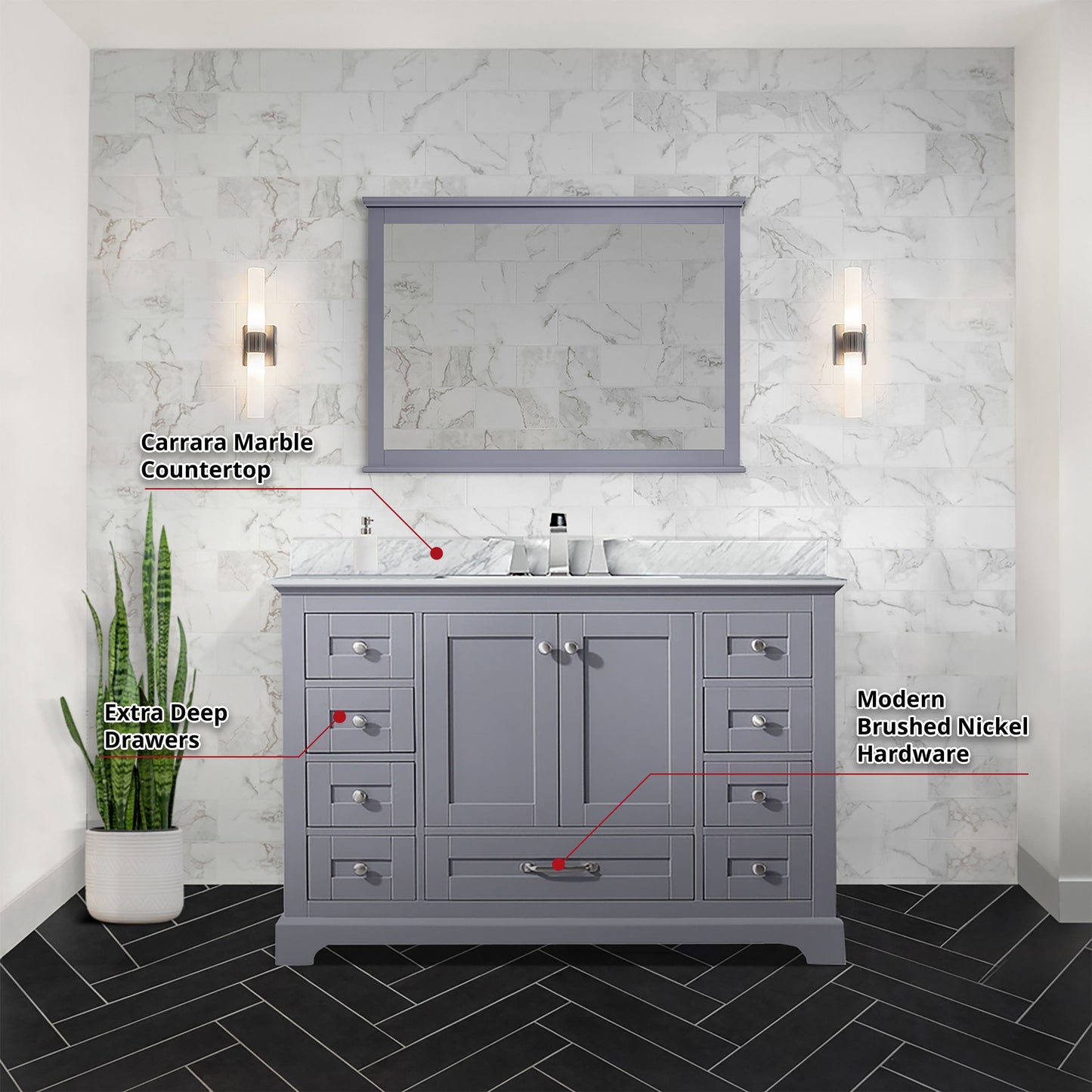 Lexora Collection Dukes 48 inch Single Bath Vanity and Carrara Marble Top - Luxe Bathroom Vanities