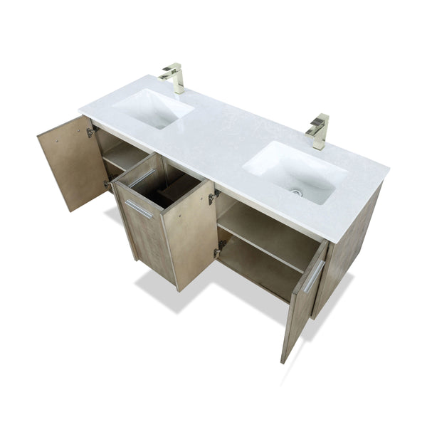 Lexora Collection Fairbanks 60 inch Rustic Acacia Double Bath Vanity, White Quartz Top and Faucet Set - Luxe Bathroom Vanities