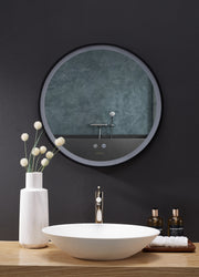 CIRQUE 24 in. Round LED Black Framed Mirror with Defogger and Dimmer