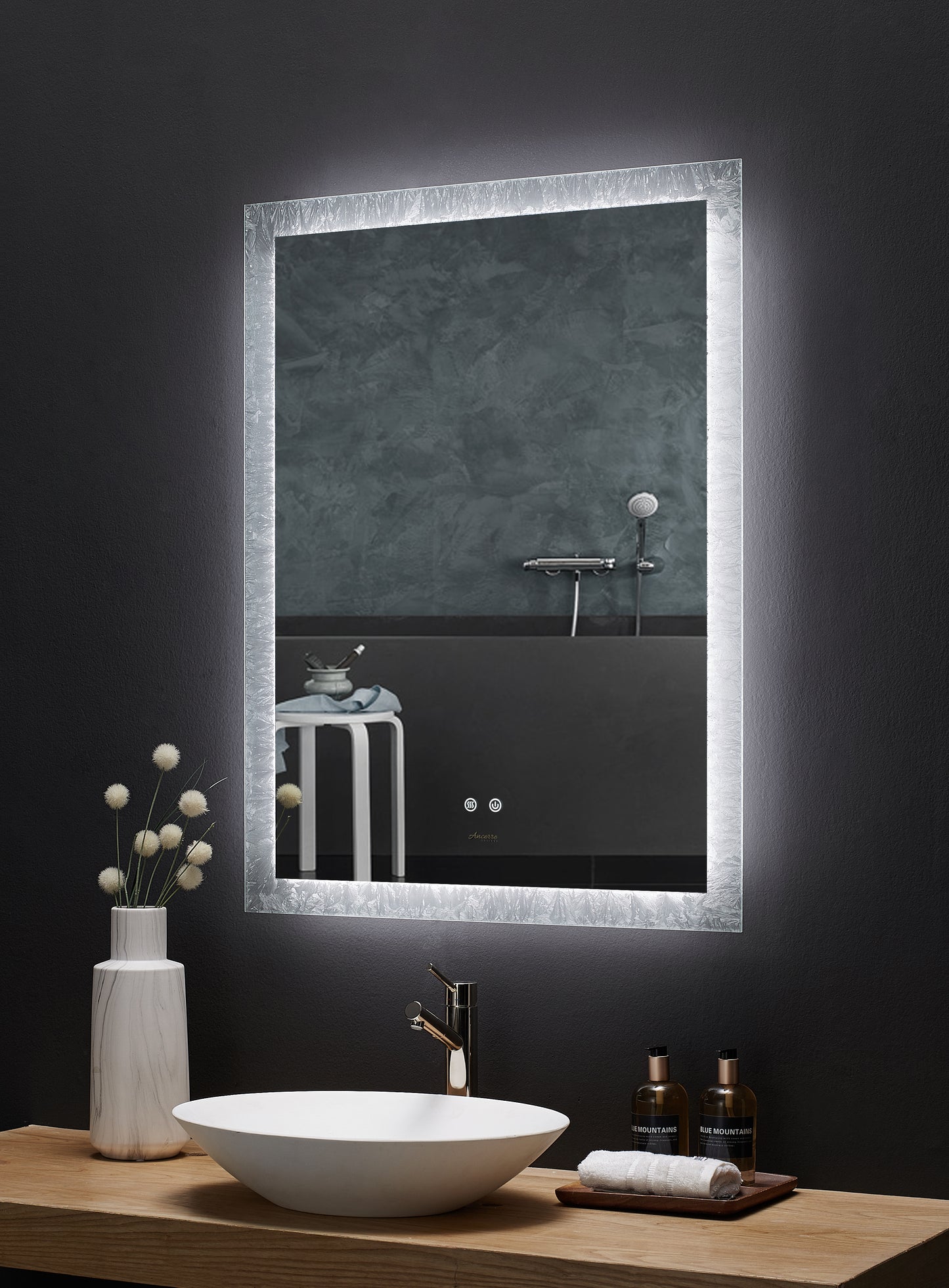 FRYSTA 24 in. x 40 in. LED Frameless Rectangualar Mirror with Dimmer and Defogger