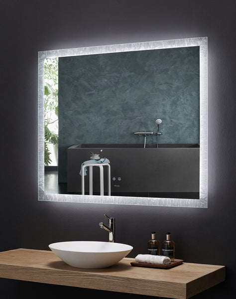 FRYSTA 48 in. x 40 in. LED Frameless Rectangualar Mirror with Dimmer and Defogger