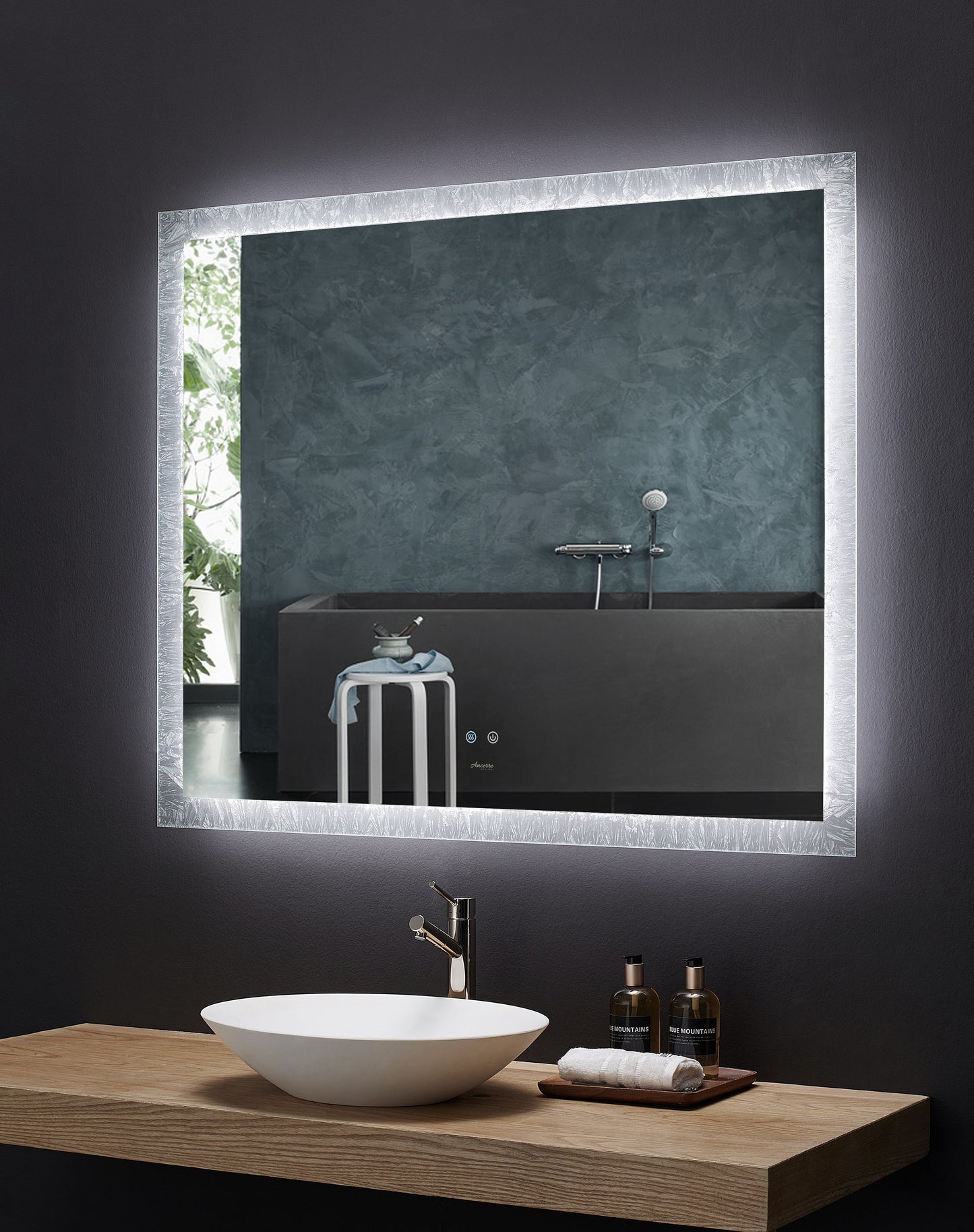 FRYSTA 36 in. x 40 in. LED Frameless Rectangular Mirror with Dimmer and Defogger