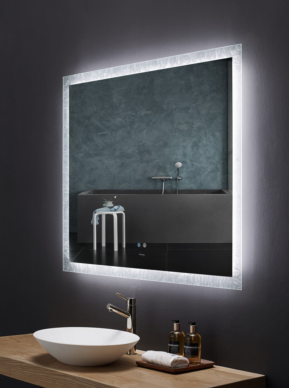 FRYSTA 48 in. x 40 in. LED Frameless Rectangualar Mirror with Dimmer and Defogger