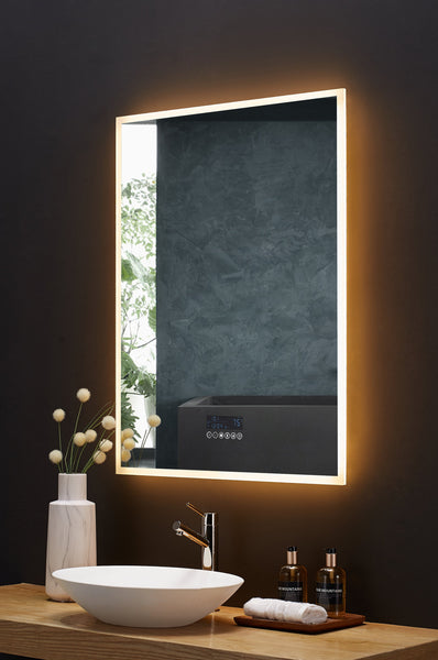 IMMERSION 30 in. x 40 in. LED Frameless Mirror with Bluetooth, Defogger and Digital Display