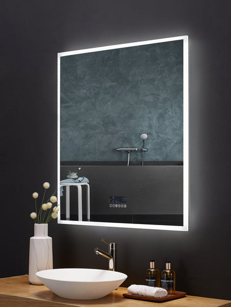 IMMERSION 36 in. x 40 in. LED Frameless Mirror with Bluetooth, Defogger  and Digital Display