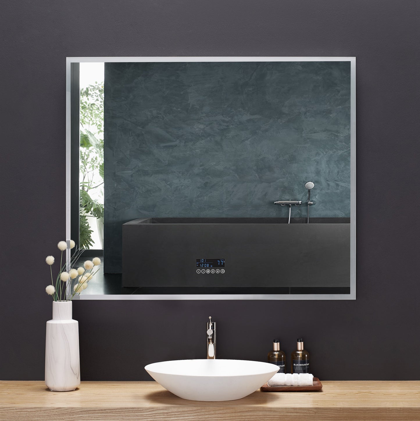 IMMERSION 36 in. x 40 in. LED Frameless Mirror with Bluetooth, Defogger  and Digital Display