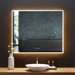 IMMERSION 36 in. x 40 in. LED Frameless Mirror with Bluetooth, Defogger  and Digital Display