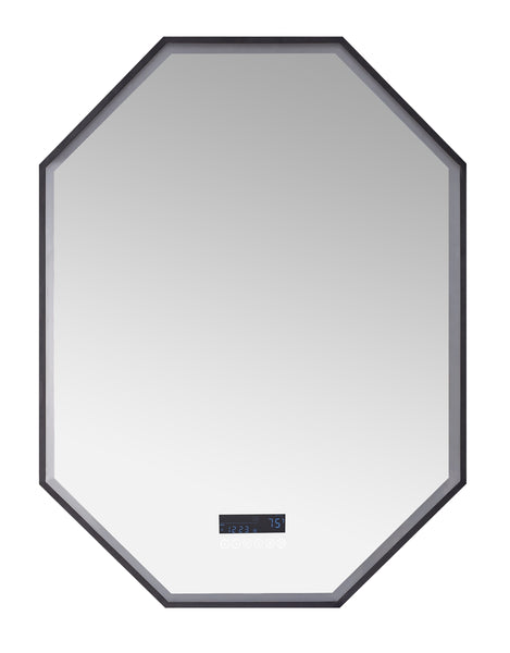 OTTO 30 in. x 40 in. LED Octagon Black Framed Mirror with Bluetooth and Digital Display