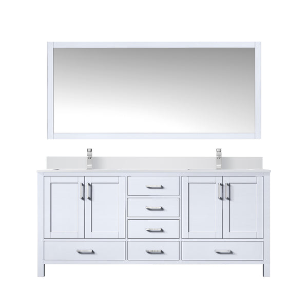 Lexora Collection Jacques 72 inch Double Bath Vanity, White Quartz Top, Faucet Set, and 70 inch Mirror - Luxe Bathroom Vanities