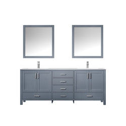 Lexora Collection Jacques 80 inch Double Bath Vanity, Top, and 30 inch Mirrors - Luxe Bathroom Vanities