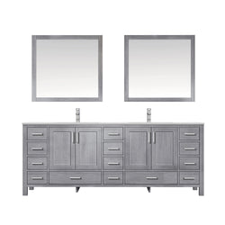 Lexora Collection Jacques 84 inch Double Bath Vanity, White Quartz Top, and 34 inch Mirrors - Luxe Bathroom Vanities