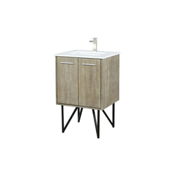 Lexora Collection Lancy 24 inch Rustic Acacia Bath Vanity, Cultured Marble Top and Faucet Set - Luxe Bathroom Vanities