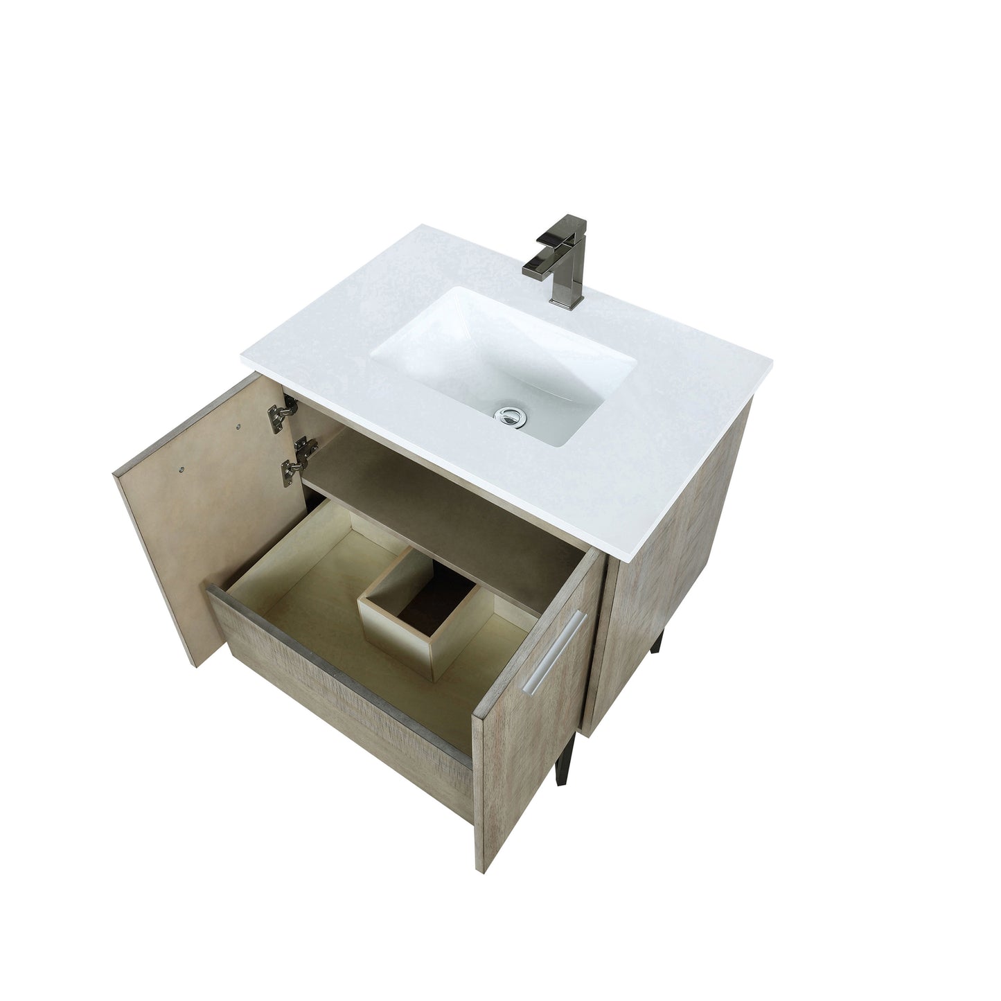 Lexora Collection Lancy 30 inch Rustic Acacia Bath Vanity, Cultured Marble Top and Faucet Set - Luxe Bathroom Vanities