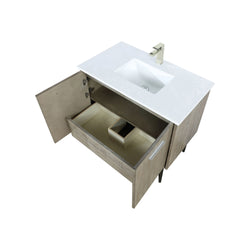 Lexora Collection Lancy 36 inch Rustic Acacia Bath Vanity, Cultured Marble Top and Faucet Set - Luxe Bathroom Vanities