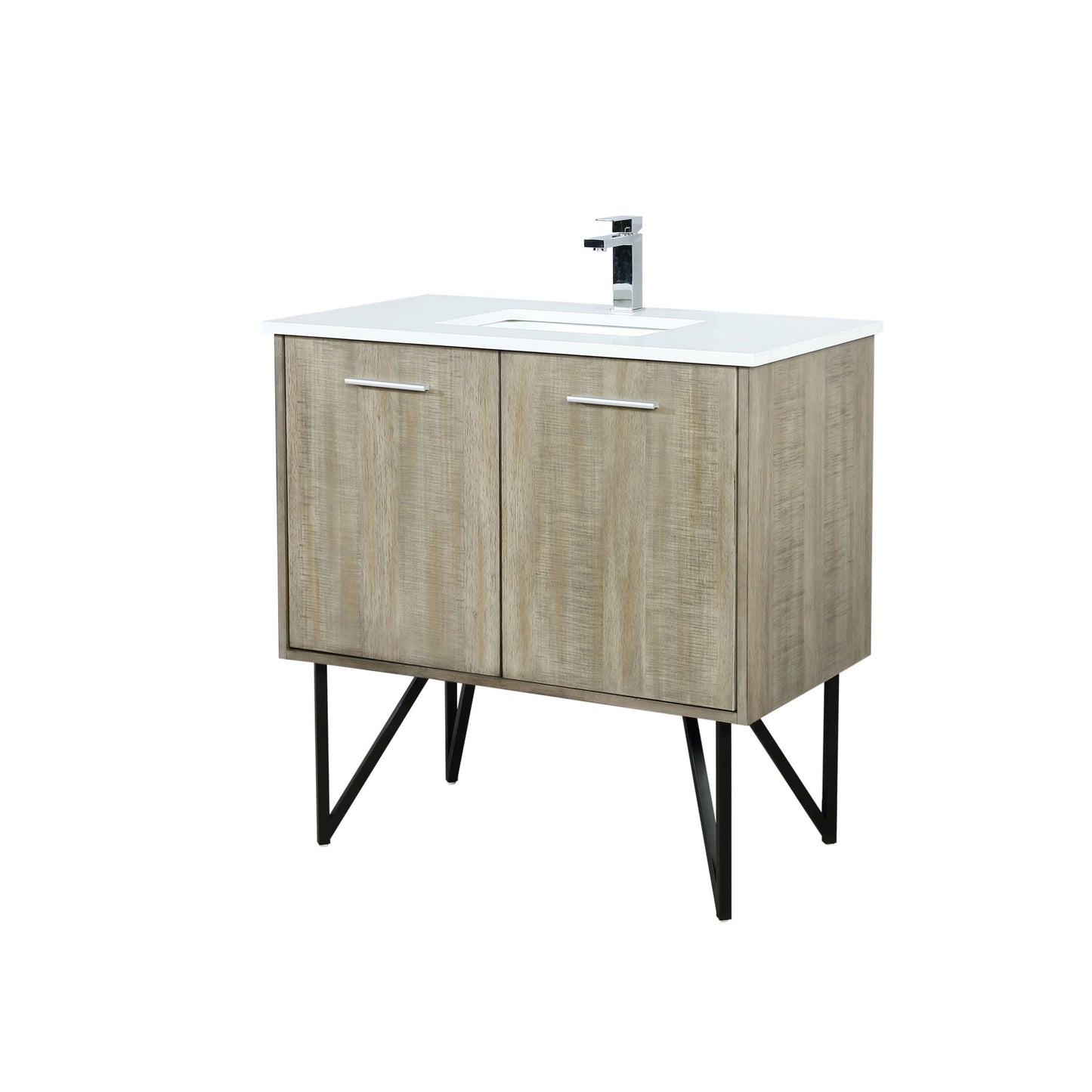 Lexora Collection Lancy 36 inch Rustic Acacia Bath Vanity, Cultured Marble Top and Faucet Set - Luxe Bathroom Vanities