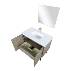 Lexora Collection Lancy 36 inch Rustic Acacia Bath Vanity, White Quartz Top, Faucet Set and 28 inch Mirror - Luxe Bathroom Vanities