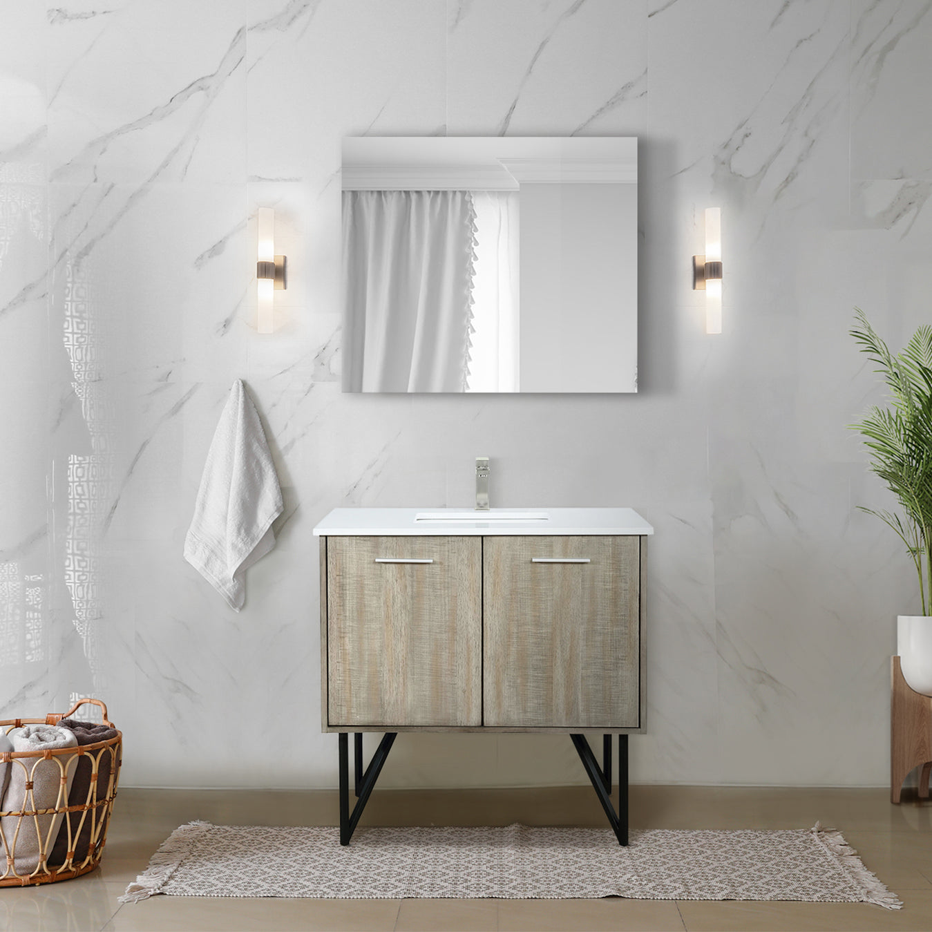 Lexora Collection Lancy 36 inch Rustic Acacia Bath Vanity and Cultured Marble Top - Luxe Bathroom Vanities