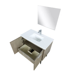 Lexora Collection Lancy 36 inch Rustic Acacia Bath Vanity, White Quartz Top, Faucet Set and 28 inch Mirror - Luxe Bathroom Vanities