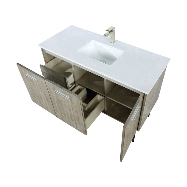 Lexora Collection Lancy 48 inch Rustic Acacia Bath Vanity, White Quartz Top and Faucet Set - Luxe Bathroom Vanities