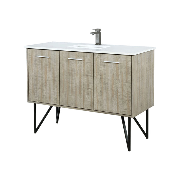 Lexora Collection Lancy 48 inch Rustic Acacia Bath Vanity, White Quartz Top and Faucet Set - Luxe Bathroom Vanities