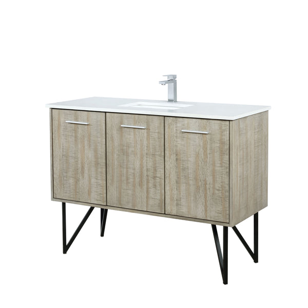 Lexora Collection Lancy 48 inch Rustic Acacia Bath Vanity, White Quartz Top and Faucet Set - Luxe Bathroom Vanities