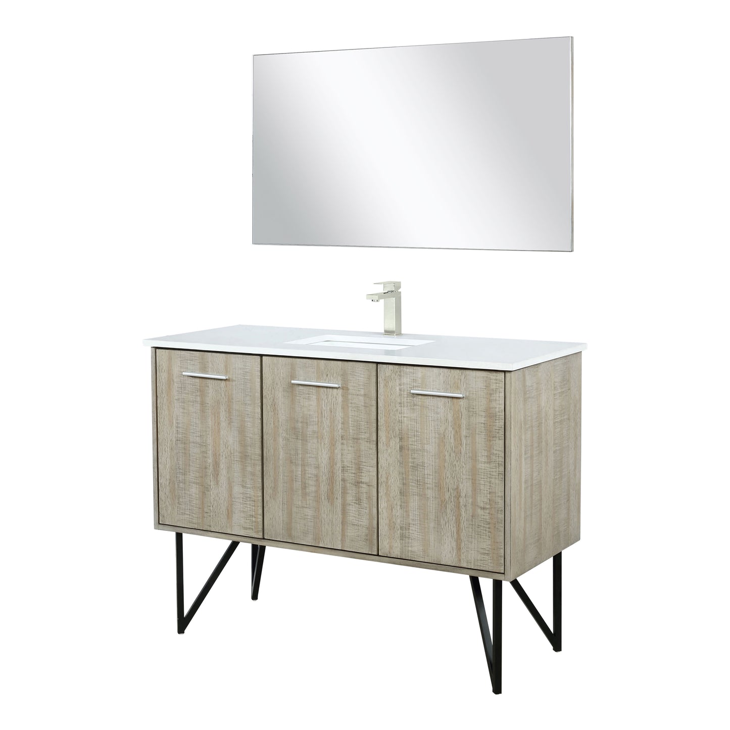 Lexora Collection Lancy 48 inch Rustic Acacia Bath Vanity, White Quartz Top, Faucet Set and 43 inch Mirror - Luxe Bathroom Vanities