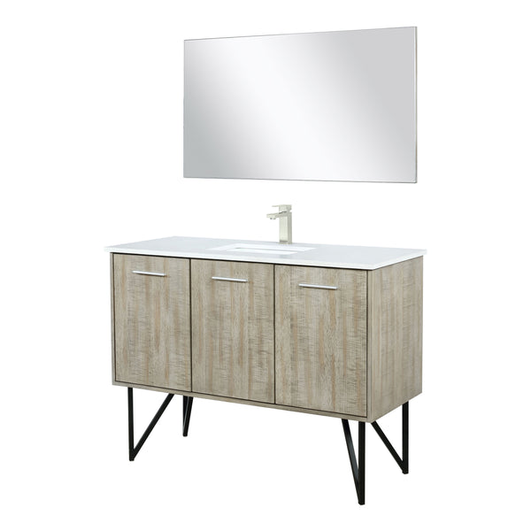 Lexora Collection Lancy 48 inch Rustic Acacia Bath Vanity, White Quartz Top, Faucet Set and 43 inch Mirror - Luxe Bathroom Vanities