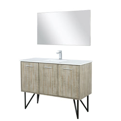 Lexora Collection Lancy 48 inch Rustic Acacia Bath Vanity, Cultured Marble Top, Faucet Set and 43 inch Mirror - Luxe Bathroom Vanities