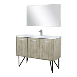 Lexora Collection Lancy 48 inch Rustic Acacia Bath Vanity, White Quartz Top, Faucet Set and 43 inch Mirror - Luxe Bathroom Vanities