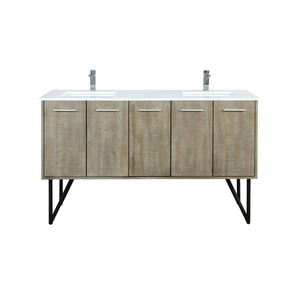 Lexora Collection Lancy 60 inch Rustic Acacia Double Bath Vanity, Cultured Marble Top and Faucet Set - Luxe Bathroom Vanities