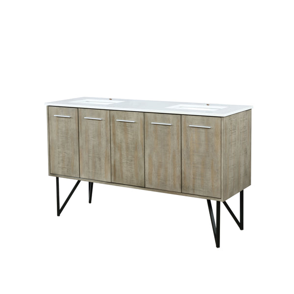 Lexora Collection Lancy 60 inch Rustic Acacia Double Bath Vanity and Cultured Marble Top - Luxe Bathroom Vanities