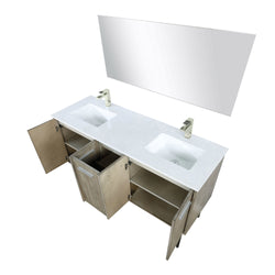 Lexora Collection Lancy 60 inch Rustic Acacia Double Bath Vanity, Cultured Marble Top, Faucet Set and 55 inch Mirror - Luxe Bathroom Vanities