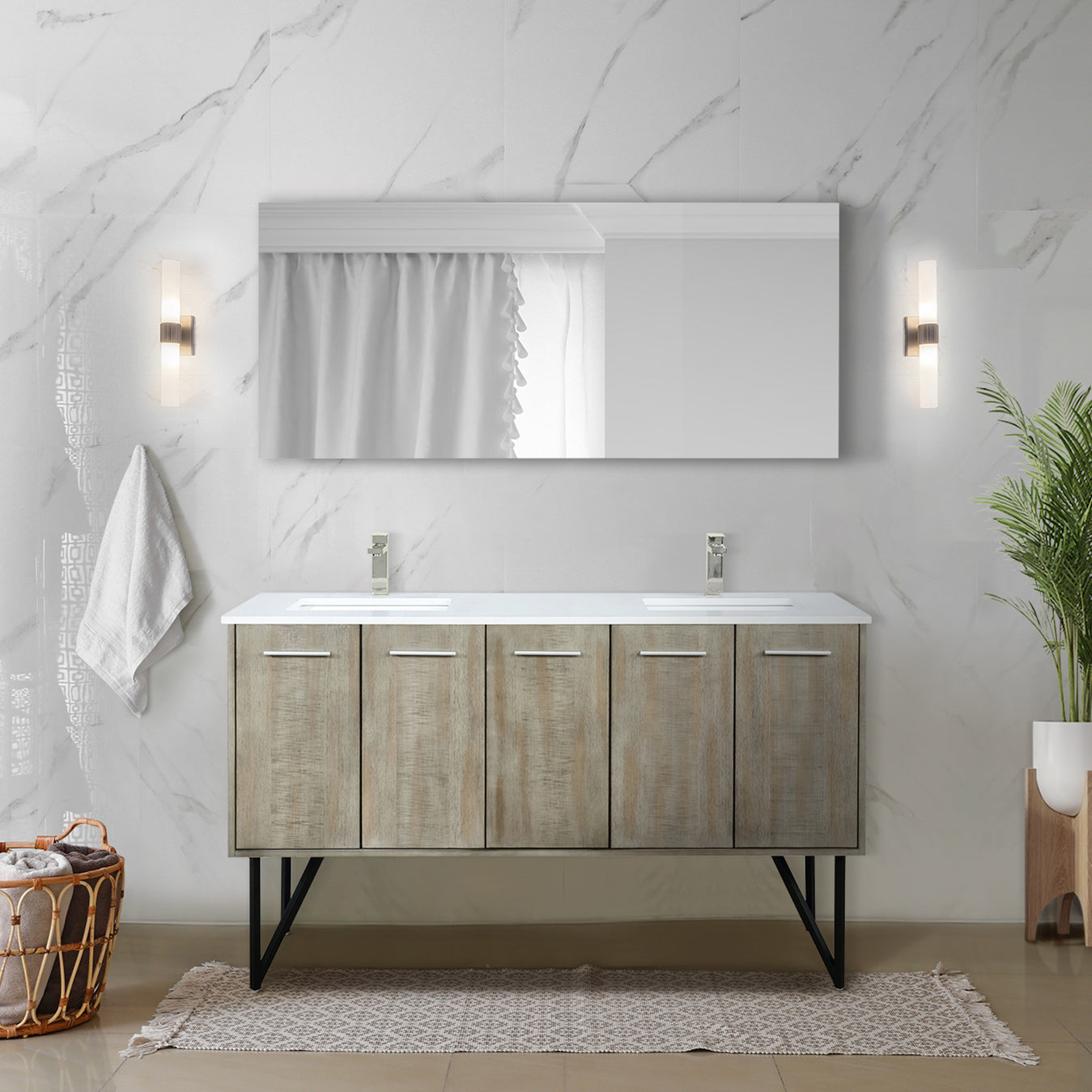 Lexora Collection Lancy 60 inch Rustic Acacia Double Bath Vanity and Cultured Marble Top - Luxe Bathroom Vanities