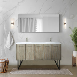 Lexora Collection Lancy 60 inch Rustic Acacia Double Bath Vanity, White Quartz Top and Faucet Set - Luxe Bathroom Vanities