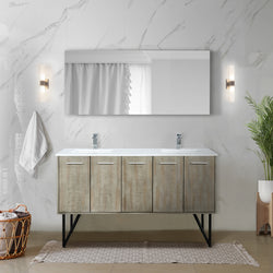 Lexora Collection Lancy 60 inch Rustic Acacia Double Bath Vanity, White Quartz Top and Faucet Set - Luxe Bathroom Vanities