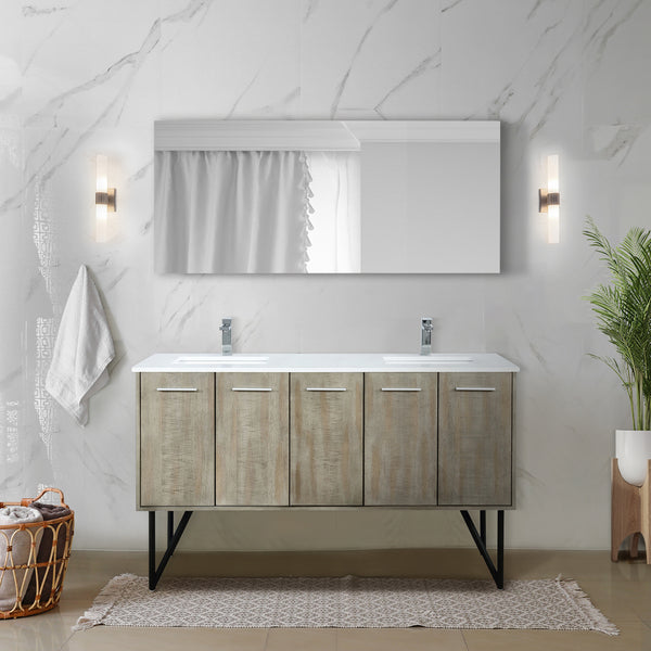 Lexora Collection Lancy 60 inch Rustic Acacia Double Bath Vanity, Cultured Marble Top and Faucet Set - Luxe Bathroom Vanities