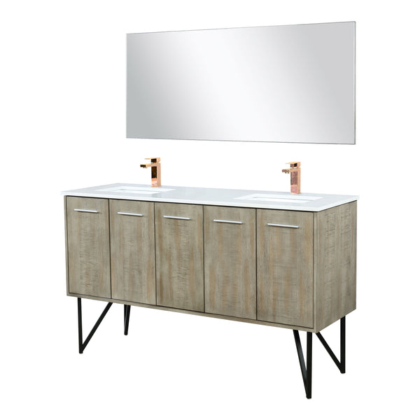 Lexora Collection Lancy 60 inch Rustic Acacia Double Bath Vanity, Cultured Marble Top, Faucet Set and 55 inch Mirror - Luxe Bathroom Vanities