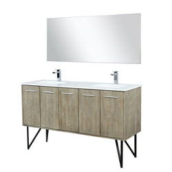 Lexora Collection Lancy 60 inch Rustic Acacia Double Bath Vanity, Cultured Marble Top, Faucet Set and 55 inch Mirror - Luxe Bathroom Vanities