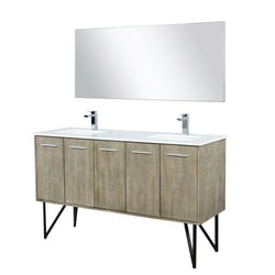 Lexora Collection Lancy 60 inch Rustic Acacia Double Bath Vanity, White Quartz Top, Faucet Set and 55 inch Mirror - Luxe Bathroom Vanities