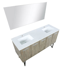 Lexora Collection Lancy 60 inch Rustic Acacia Double Bath Vanity and White Quartz Top - Luxe Bathroom Vanities